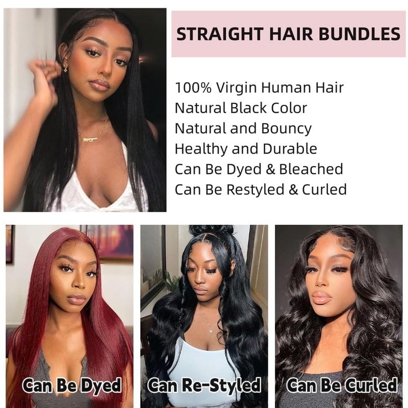 ANGIE QUEEN Hair Straight Human Hair Bundles 20 Inch 100% Unprocessed Virgin Human Double Weft Human Hair Single Bundle 100 Gram(+/-5g) Nature Black Color for Women Hair Extensions - Image 4